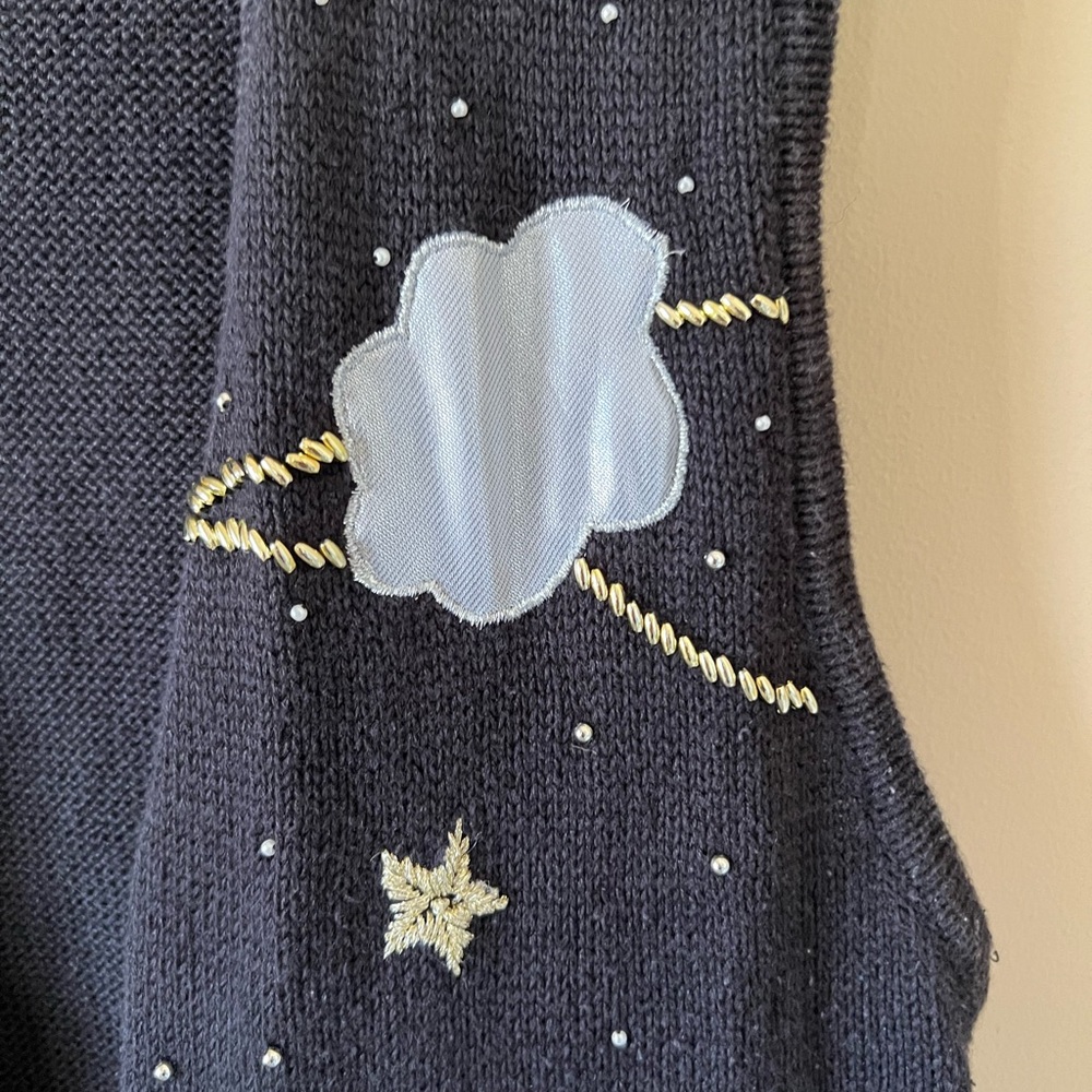 Festive Black Knit Vest with Angel Appliques - Picture 4 of 11